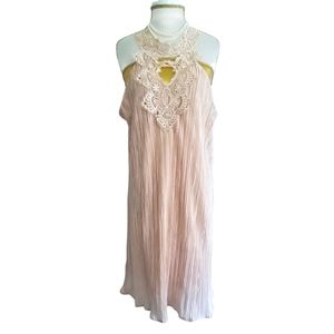 NEW Oboe Blush Pink Pleated Lace Halter Dress Nwot